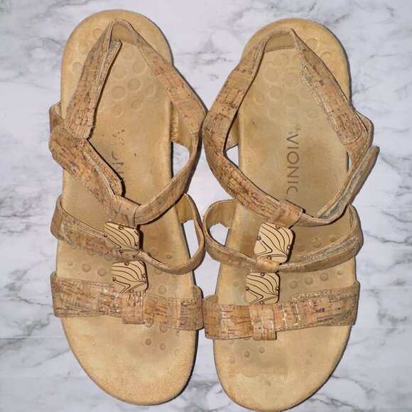 Vionic Women's Amber Beige Tan Cork Ankle Strappy Flats size US 10 - Picture 5 of 9